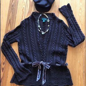 LAUREN RALPH LAUREN TIE-FRONT CARDIGAN- SIZE SMALL